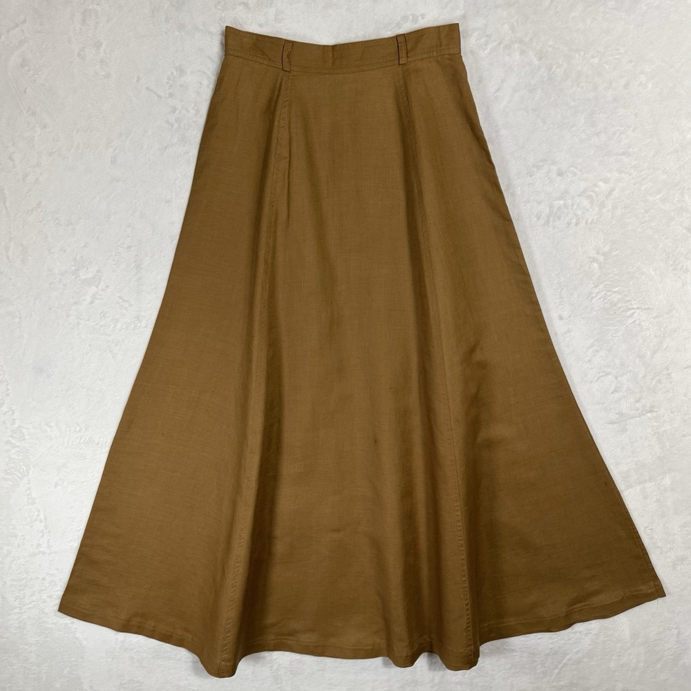 Vintage Apart Camel Brown Linen Maxi Skirt Set Size 4 XS XXS Safari Boho Neutral - Picture 4 of 16